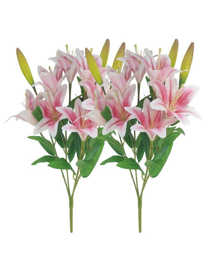 ATFL Artifical Lily Flowers 18 Heads, 5 Forks Long Stem Faux Fake Tiger Lily Flower Bouquets for Home Hotel Office Party Decor Table Centerpieces (2, Light Pink) - Image 1